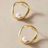 Anthropologie Jewelry | Last Pair! Gold Hoop Minimalist Pearl Studs Huggies | Color: Gold/White | Size: Os