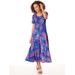 Women's Plus Short-Sleeve Smocked Challis Dress, Lapis Blue Floral XL