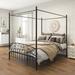 Vintage and Elegant Noise Free Metal Canopy Bed Frame Queen Size with Headboard, Easy Assembly
