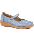 Pavers Ladies Leather Touch Fasten Mary Jane - Denim Size 4 UK