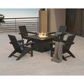 POLYWOOD® Modern 5-Piece Adirondack Chair Conversation Set w/ Fire Pit Outdoor Table Plastic in Brown | Wayfair PWS708-1-TE