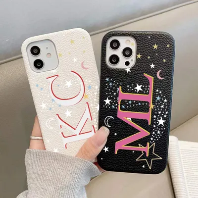 Personalised Initial letters Pebble Grain Leather Case for iphone 11 12 14 13 15 16Pro Max XS Max XR