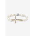 Women's Gold Tone Cross Stretch Bracelet, Cultured Freshwater Pearl, 8" by PalmBeach Jewelry in Gold