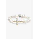 Women's Gold Tone Cross Stretch Bracelet, Cultured Freshwater Pearl, 8" by PalmBeach Jewelry in Gold