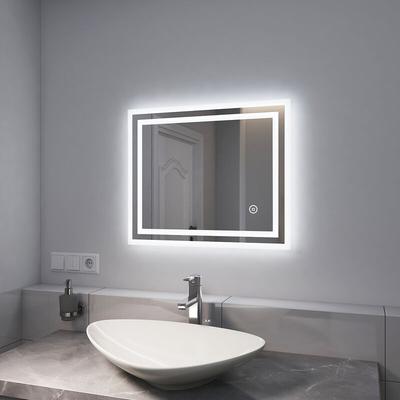 Led Badspiegel mit Beleuchtung Badezimmerspiegel IP44 energiesparend, 60x50cm, Touchschalter,