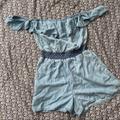 American Eagle Outfitters Pants & Jumpsuits | Ae Chambray Ruffle Romper | Color: Blue | Size: S