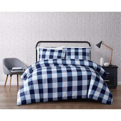 Everyday Buffalo Plaid Duvet Cover Set by Truly Soft in Navy White (Size KING)
