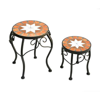 Dandibo - Blumenhocker Mosaik Rund 2er Set 20 und 27 cm Blumenständer 12014 Beistelltisch Image