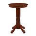 Ava 42 Inch Wood Pub Bar Table, Sunburst Design, Carved Pedestal, Dark Brown