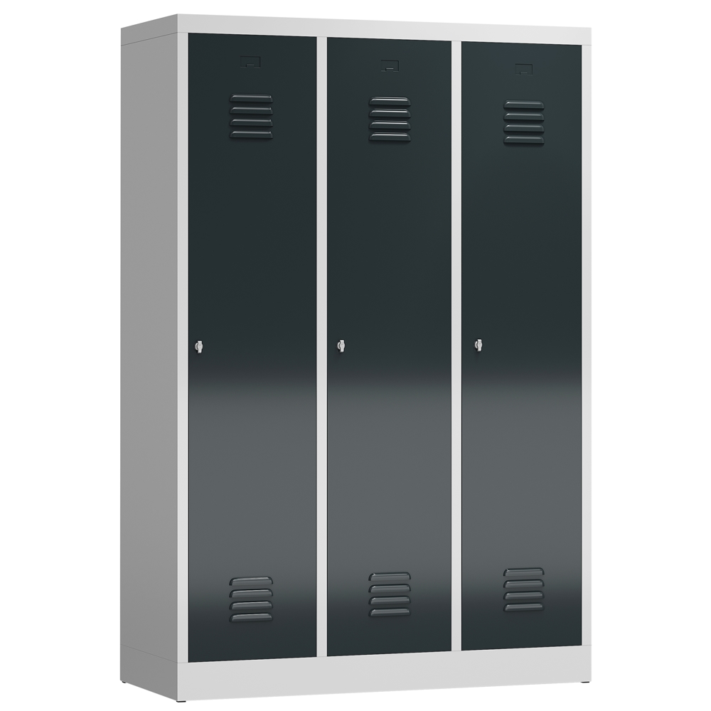 ClassiX Garderobenschrank, 3 Abteile mit S/W-Trennung, 1800 x 1185 x 500 mm, lichtgrau/anthrazitgrau Image