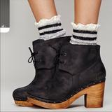 Free People Shoes | Free People I’m With A Dreamer Leather And Wooden Lace Up Clog Boot | Color: Black/Brown | Size: 38