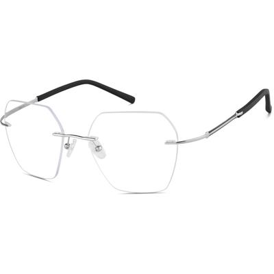 Zenni Men's Geometric Rimless Glasses Silver Titanium Frame
