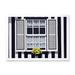 East Urban Home Window w/ Yellow Flower On Striped House - Modern Canvas Wall Art Print Metal in White | 24 H x 32 W x 1 D in | Wayfair