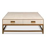 Sarreid Ltd Shagreen Gideon 4 Legs Coffee Table w/ Storage Leather/Wood in White | 17 H x 48 W x 48 D in | Wayfair 53552-4