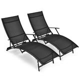 Costway 2 Pieces Patio Folding Stackable Lounge Chair Chaise with Armrest-Black