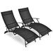 Costway 2 Pieces Patio Folding Stackable Lounge Chair Chaise with Armrest-Black