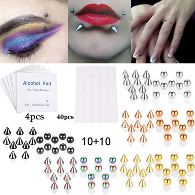 Stainless Steel Fake Piercing Stud Set Fake Nose Ring Stud Sticker Pack Fake Eyebrow Lip Piercing