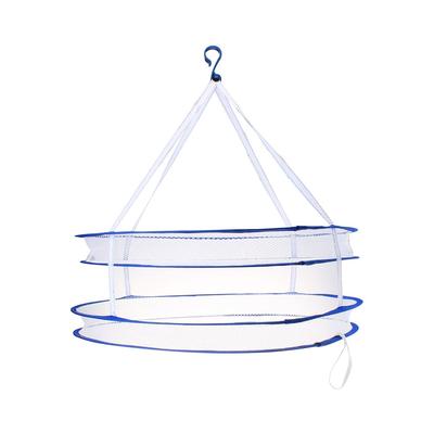 S Hook 2 Layers Drying Rack Folding Hanging Clothes Laundry Dryer Net Basket - Blue,White - 57 x 60cm/22" x 24"(D*H)