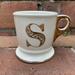 Anthropologie Dining | Anthropologie White With Gold Monogram “S” Shaving Mug Excellent Used Condition | Color: Gold | Size: Os