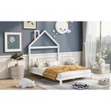 Full Size Wood Platform Bed with House-shaped Headboard