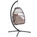 Outdoor Patio Wicker Folding Hanging Chair, Rattan Swing Hammock with Cushion and Pillow, C Type Bracket Egg Chair