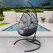Outdoor Patio Wicker Folding Hanging Chair, Rattan Swing Hammock with Cushion and Pillow, C Type Bracket Egg Chair