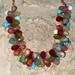 Anthropologie Jewelry | Anthropologie Gold Tone Link Rare Beaded Colorful Necklace . Like New Cond. | Color: Blue/Pink | Size: Os