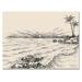 East Urban Home Vintage Sea View & Palm Trees on Shore - Print on Canvas in Black/Gray/White | 12 H x 20 W x 1 D in | Wayfair