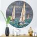 East Urban Home Regatta Sailboats Arriving At The Finish I - Nautical & Coastal Metal Circle Wall Art Metal in White | 36 H x 36 W x 1 D in | Wayfair