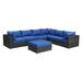 Latitude Run® Wicker/Rattan 5 - Person Seating Group w/ Cushions Synthetic Wicker/All - Weather Wicker/Wicker/Rattan in Blue/Black | Outdoor Furniture | Wayfair