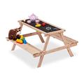 Relaxdays Kindersitzgruppe, Holz, Kindertisch mit Kreidetafel, Garten, HBT: ca. 51 x 90 x 87 cm, Maltisch, natur/schwarz