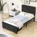 Red Barrel Studio® Terae Metal Platform Bed w/ Headboard & Drawer Upholstered/Metal & Upholstered/ in Gray | 44.2 H x 42 W x 77 D in | Wayfair