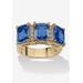 Women's Yellow Gold-Plated Emerald Cut 3 -Stone Simulated Birthstone & CZ Ring by PalmBeach Jewelry in September (Size 9)