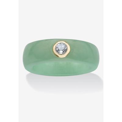 Women's 10K Yellow Gold Bezel Set White Topaz Jade Ring Jewelry by PalmBeach Jewelry in Jade Green (Size 8)