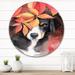 East Urban Home Cute Black Dog In Autum Leaves - Traditional Metal Circle Wall Art Metal in Black/Orange/Red | 23 H x 23 W x 1 D in | Wayfair