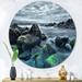 East Urban Home Sea Waves Impacting Rock On The Beach - Nautical & Coastal Metal Circle Wall Art Metal in Gray | 23 H x 23 W x 1 D in | Wayfair