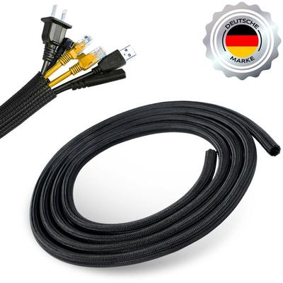 Ecence - 3m Kabelschlauch 13-20mm Schwarz Gewebe-Geflecht-Schlauch zuschneidbar Image