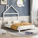 Full Size Wood Platform Bed with House-Shaped Headboard, 77.3"L X 57"W X 67.5"H, White