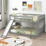 Full Over Full Size Wooden Bunk Bed with Convertible Slide and Ladder, 78.8''L x 95.5''W x 49.6''H, Gray