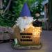 Exhart Solar Hand Painted Gnome Statue w/ a Lantern Jar of LED Fireflies by a Welcome Fence Resin/ in Blue/Brown/White | Wayfair 74011-RS