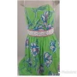 Lilly Pulitzer Dresses | Lilly Pulitzer Langley Women's Size 00 Xxs Green Tossed Strapless Dress | Color: Green/Pink | Size: Xxs