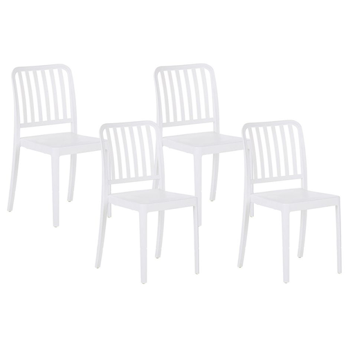 Gartenstühle im 4er Set Weiß aus Kunststoff Balkon Terrasse Gartenzubehör Indoormöbel Outdoormöbel Plastikstühle Modern