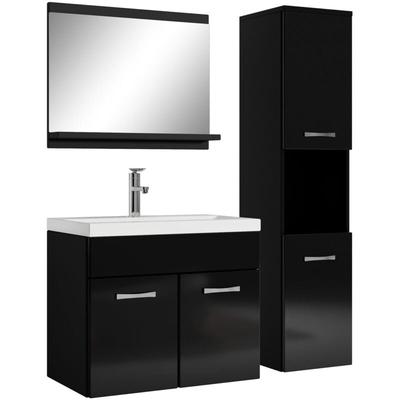 Badezimmer Badmöbel-Set Montreal 60cm Waschbecken Hochglanz Schw Image