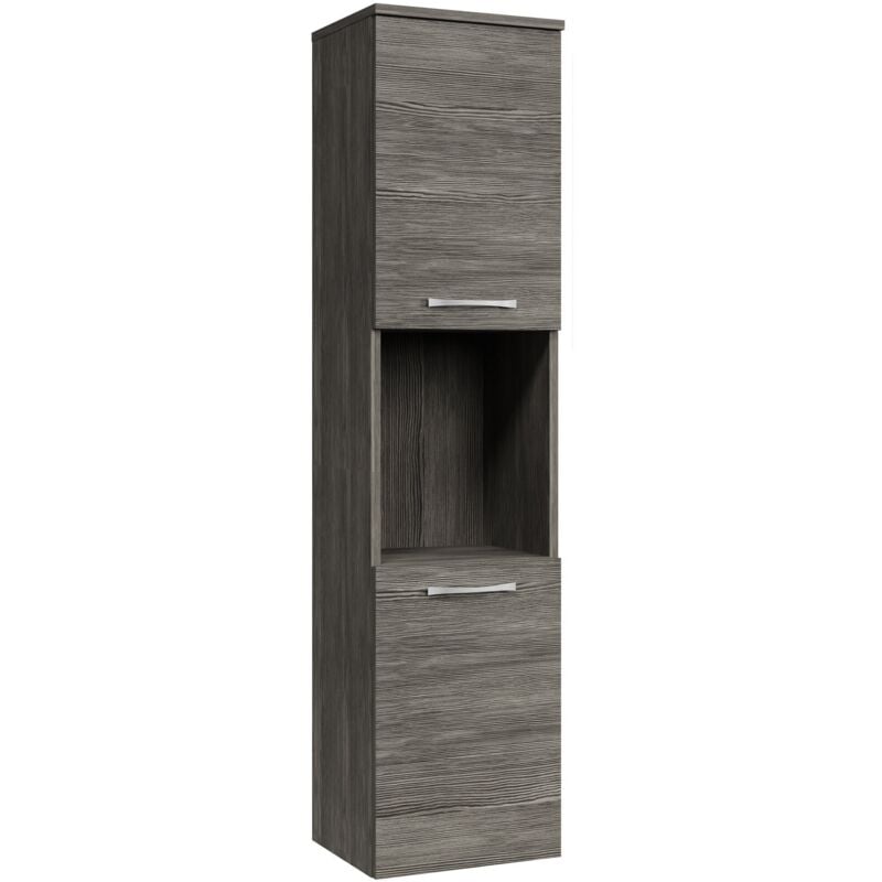 Badezimmer Schrank Montreal 131 cm Grau Eiche – Regel Schrank Hochschrank Schrank Möbel Badschrank