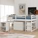 Contemporary Style Low Study Twin Loft Bed with Cabinet and Rolling Portable Desk