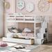 Contemporary Style Stairway Twin-Over-Twin Bunk Bed with Three Drawers for Bedroom, Dorm