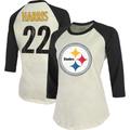 Women's Majestic Threads Najee Harris Cream/Black Pittsburgh Steelers Player Name & Number Raglan 3/4-Sleeve T-Shirt