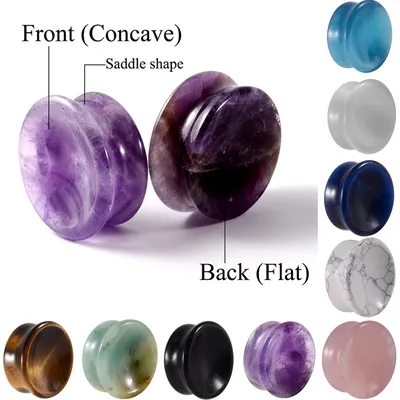 1PC New Design Amethyst Tiger Cat Eye Howlite Crystal Stone Concave Ear Plug Double Flare Solid