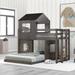 Playhouse-inspired Style Wooden Twin Over Full Bunk Bed, Loft Bed with Playhouse, Farmhouse, Ladder and Guardrails