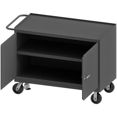 Durham Mfg 24" x 48" 2 Door 1 Shelf Mobile Steel Top Workstation with Floor Lock 3412-FL-95